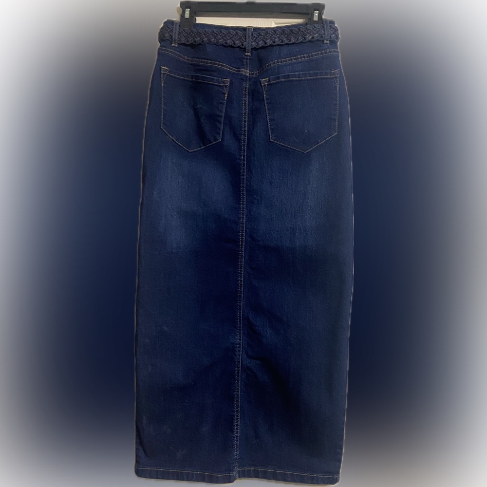 Women's Blue Denim Maxi Skirt with Front Slit - Picture 3 of 8